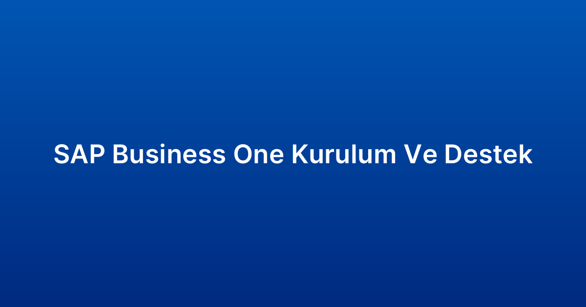 SAP Business One Kurulum Ve Destek