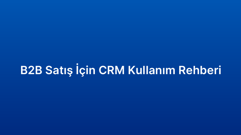 B2B Satış İçin CRM Kullanım Rehberi