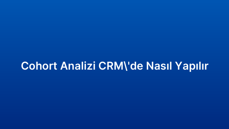 Cohort Analizi CRM’de Nasıl Yapılır